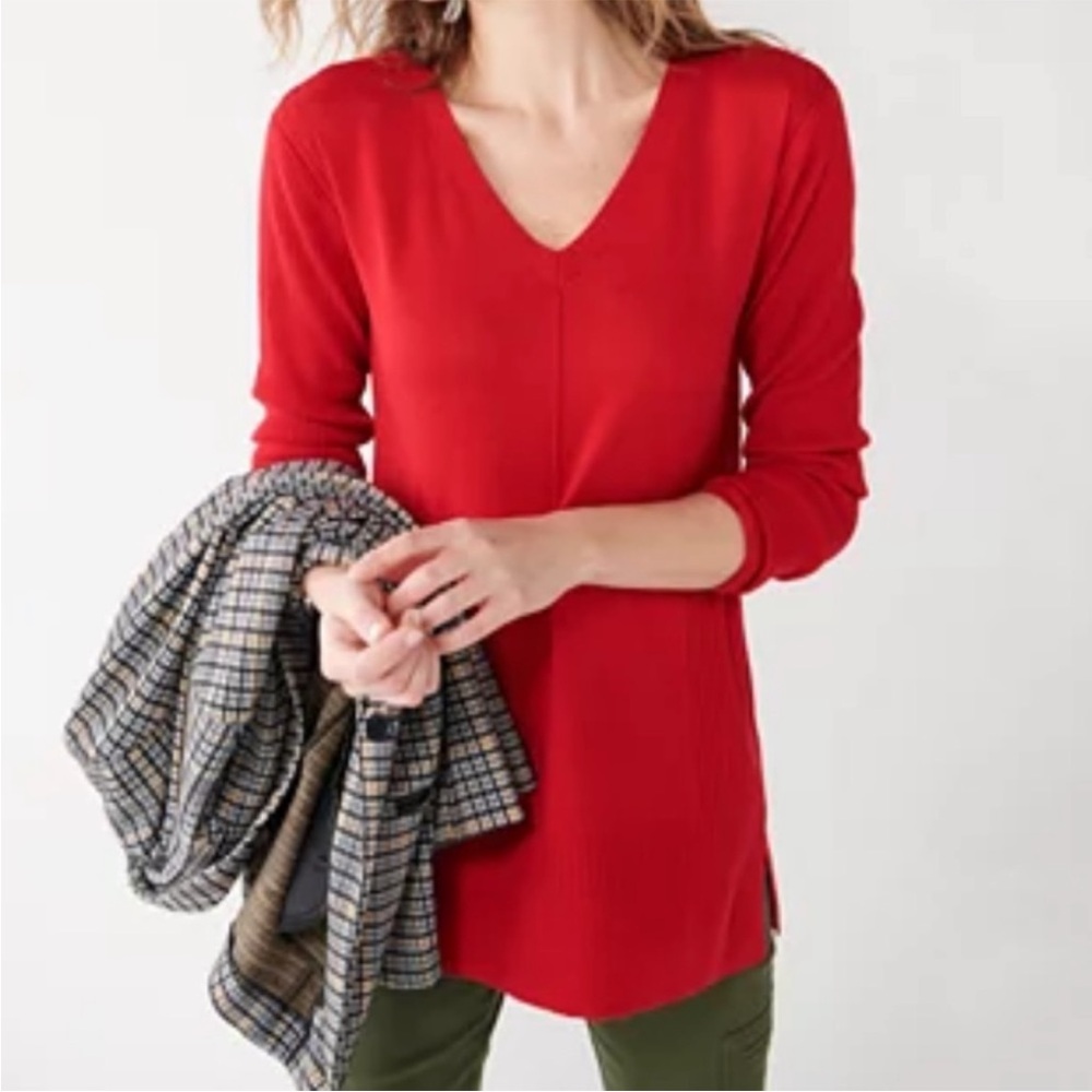 NWT Apt. 9 Tango Red V-Neck Rib Tunic Sweater Size S